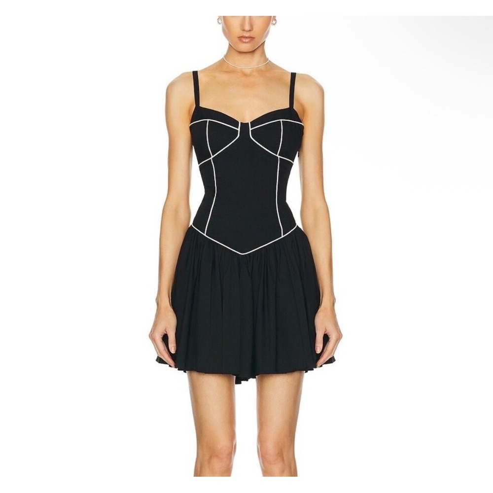 NEW Caroline Constas Orella Mini Dress Womens XS Black White Drop Waist Bustier
